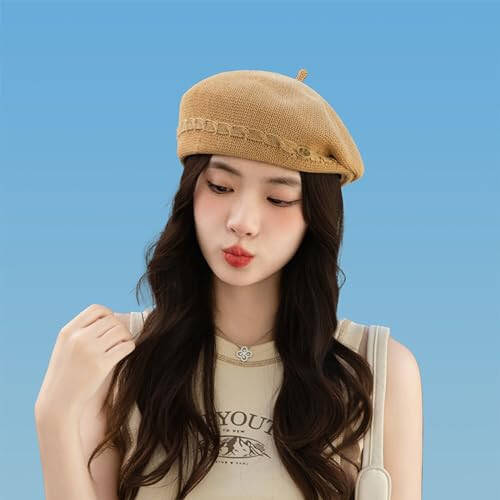 Fnaobai Women Beret Hat Girls French Style Knitted Cap Fashion Spring Fall Summer Artist Hat - 5