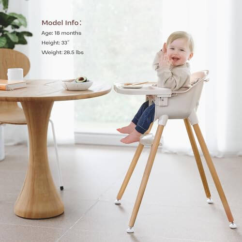 Fodoss 3-in-1 Wooden High Chair for Babies and Toddlers, Convertible Easy Clean Infant Highchair, Modern Design Baby High Chair - 36