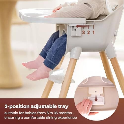 Fodoss 3-in-1 Wooden High Chair for Babies and Toddlers, Convertible Easy Clean Infant Highchair, Modern Design Baby High Chair - 40