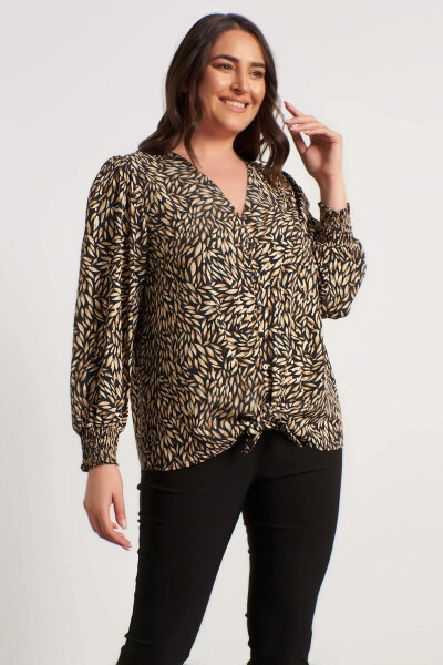 Foil Print Tie Detail Blouse - 1