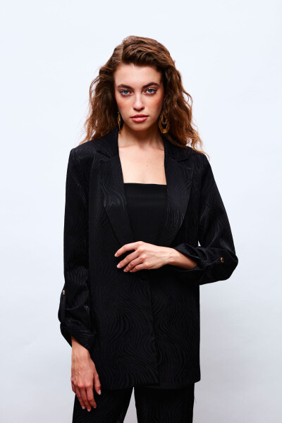 Foldable Sleeve Detail Jacket - BLACK - 2