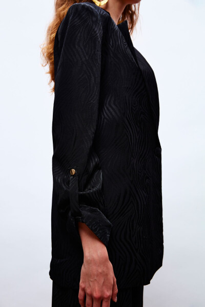 Foldable Sleeve Detail Jacket - BLACK - 5