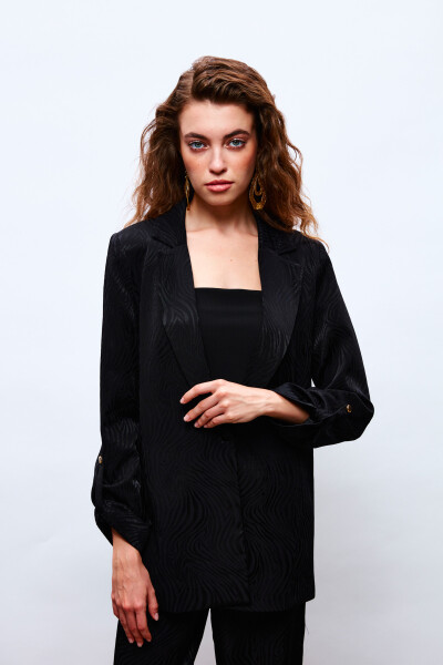 Foldable Sleeve Detail Jacket - BLACK - 8