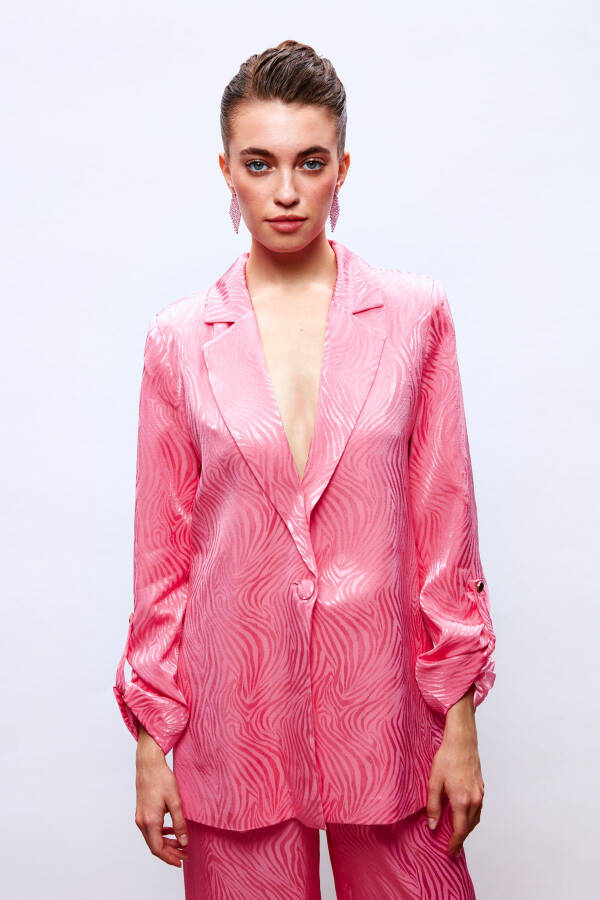 Foldable Sleeve Detail Jacket - PINK - 1