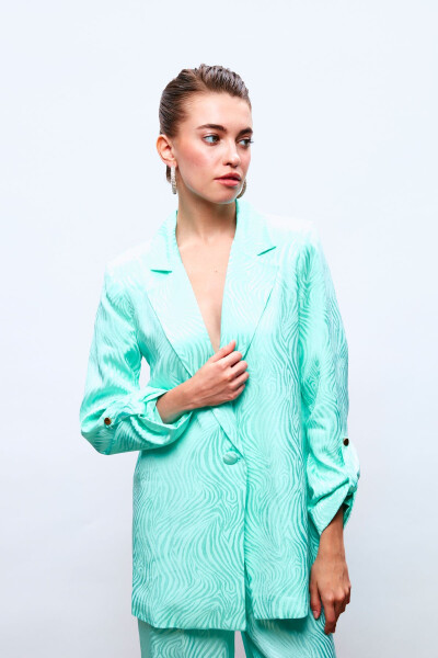 Foldable Sleeve Detail Jacket - TURQUOISE - 1