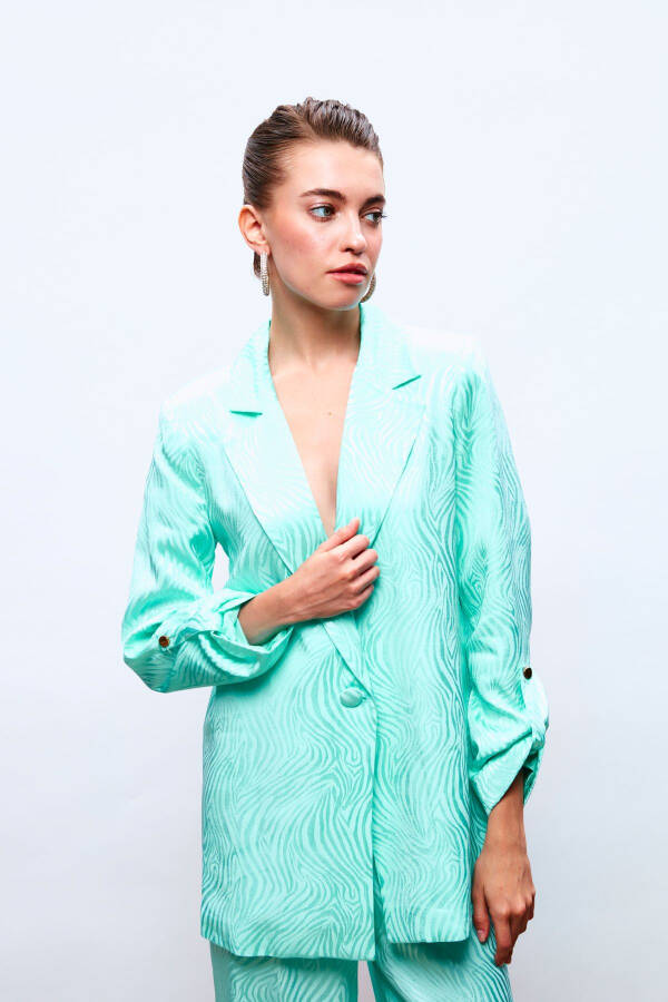 Foldable Sleeve Detail Jacket - TURQUOISE - 1