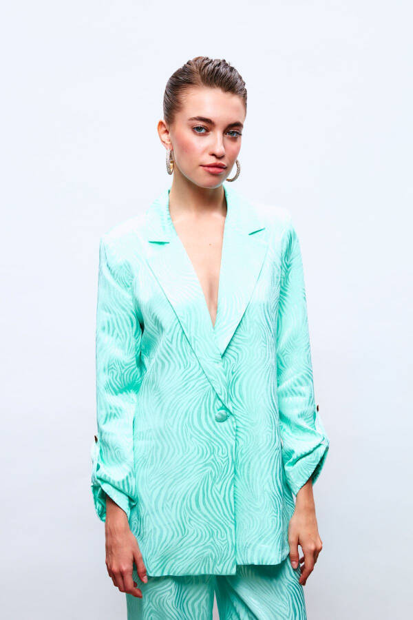 Foldable Sleeve Detail Jacket - TURQUOISE - 2