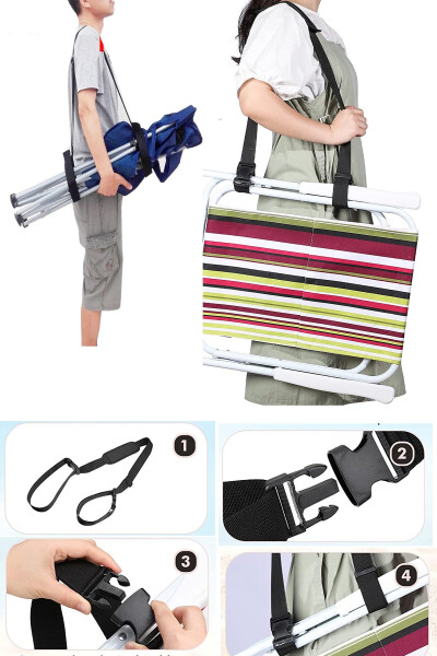 Folding 2-Piece Camping Picnic Chair Carrying Strap Beach Umbrella Functional Carrying Belt - 5