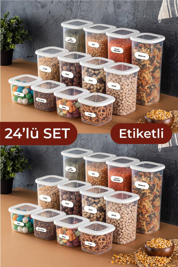 Foly Etiketli Kare Erzak Saklama Kabı 24'lü Set 8x(0,55 LİTRE, 1,2 LİTRE, 1,75 LİTRE) Beyaz - 1