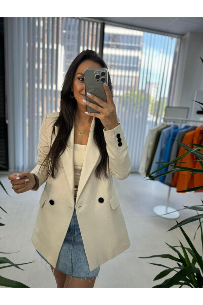 Foo New Cream Linen Blazer Jacket - 3