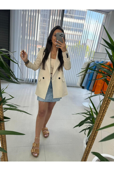 Foo Yeni Krem Keten Blazer Ceket - 1