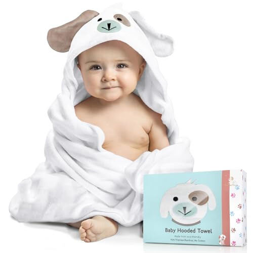 FOREVERPURE Premium Baby Hooded Towel Viscose Made of Bamboo, Super Absorbent, Design Girl and Boy. Ultra Soft, White, X-Large, 35 x 35 inches. - 5