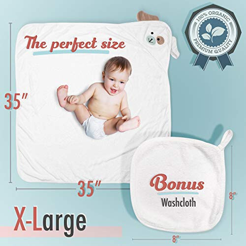 FOREVERPURE Premium Baby Hooded Towel Viscose Made of Bamboo, Super Absorbent, Design Girl and Boy. Ultra Soft, White, X-Large, 35 x 35 inches. - 4