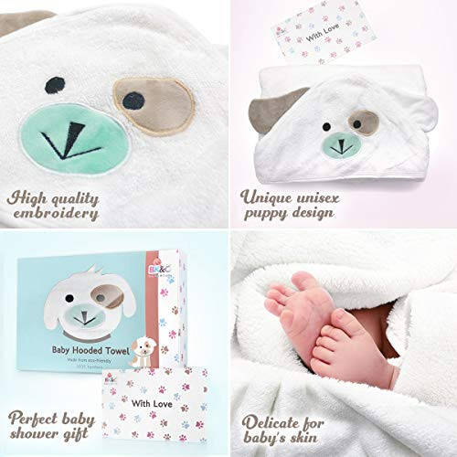 FOREVERPURE Premium Baby Hooded Towel Viscose Made of Bamboo, Super Absorbent, Design Girl and Boy. Ultra Soft, White, X-Large, 35 x 35 inches. - 9