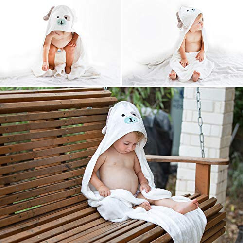 FOREVERPURE Premium Baby Hooded Towel Viscose Made of Bamboo, Super Absorbent, Design Girl and Boy. Ultra Soft, White, X-Large, 35 x 35 inches. - 10