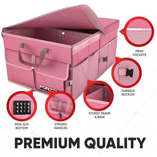 FORTEM Car Trunk Organizer, Car Storage Organizer, Collapsible Multi Compartment Car Organizer, SUV Trunk Organizer, Non Slip Bottom, Adjustable Securing Straps, Soft Cover 50L (Pink, Standard) - 2