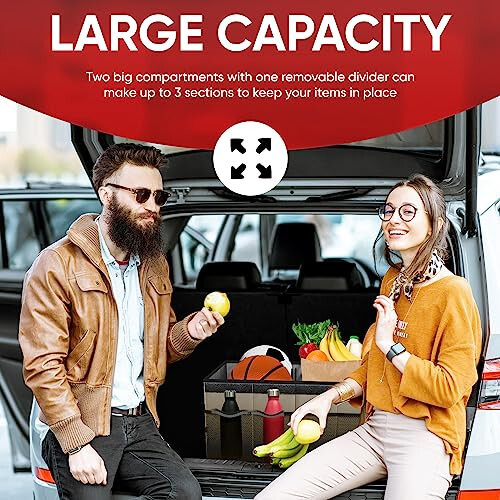 FORTEM Car Trunk Organizer, Collapsible Multi Compartment Car Organizer, Foldable SUV Storage for Car Accessories for Women Men, Non Slip Bottom, Securing Straps, Soft Cover 50L (Beige, Standard) - 4