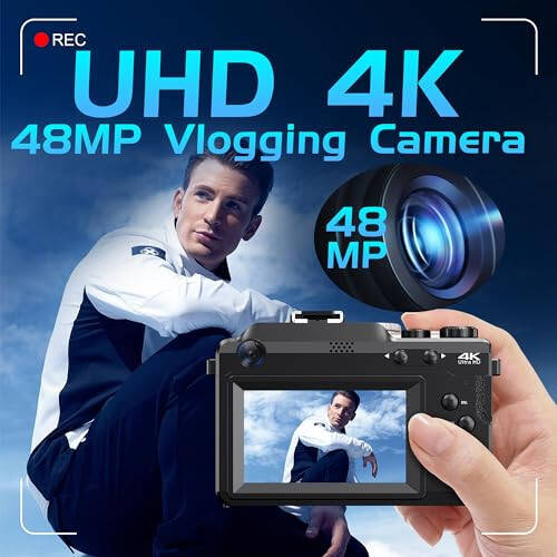 Fotograf uchun 4K Raqamli Kamera, Ikkita Ob'ektivli 48MP Avtofokus Anti-Tebranish Vlogging Kamerasi YouTube uchun, 18X Raqamli Zum Kompakt Sayohat WiFi Nuqta va Otish Kameralari 64GB TF Karta va 2 Batareya bilan - 7