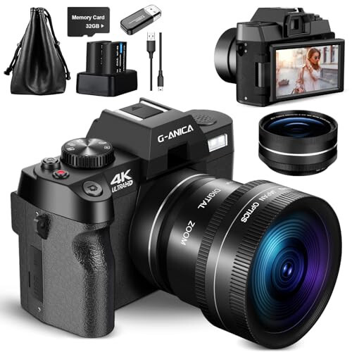 Fotoğrafçılık İçin 4K Dijital Kameralar, Vlogging İçin 48MP/60FPS Video Kamera, WiFi & Uygulama Kontrolü ile YouTube İçin Vlogging Kamerası, 32GB TF Kartlı Küçük Kamera. Geniş Açı ve Makro Lens... - 1