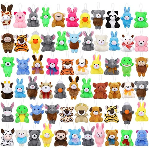 Fovths 64 Pieces Mini Plush Animals Toys Set Cute Small Stuffed Animal Keychain Jungle Animal Decor Goodie Bag Basket Fillers for Birthday Christmas Party - 1