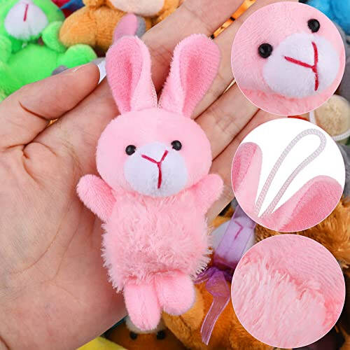 Fovths 64 Pieces Mini Plush Animals Toys Set Cute Small Stuffed Animal Keychain Jungle Animal Decor Goodie Bag Basket Fillers for Birthday Christmas Party - 3