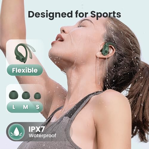 FOYCOY Bluetooth Headphones Wireless Earbuds 90Hrs Playtime Ear Buds IPX7 Waterproof Sports Earphones with Wireless Charging Case & Over-Ear Earhooks LED Power Display Stereo Headset Bass Olive Green - 3