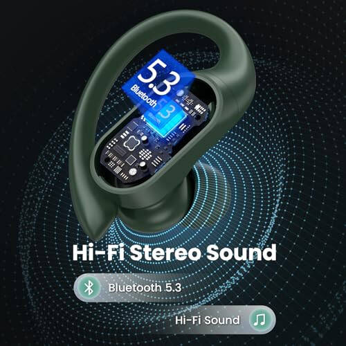 FOYCOY Bluetooth Kulaklıklar Kablosuz Kulak İçi Kulaklıklar 90 Saat Oynatma Süresi Kulak İçi Kulaklıklar IPX7 Su Geçirmez Spor Kulaklıkları Kablosuz Şarj Kutusu ve Kulak Üzeri Kulak Kancaları LED Güç Ekranı Stereo Kulaklık Bas Olive Yeşili - 4