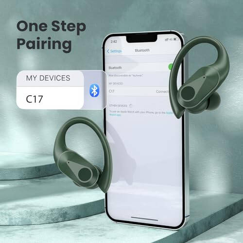 FOYCOY Bluetooth-наушники Беспроводные наушники-вкладыши 90 часов времени воспроизведения Наушники IPX7 Водонепроницаемые спортивные наушники с беспроводным зарядным чехлом и заушными крючками LED-дисплей питания Стереонаушники Басы Оливковый зеленый - 6
