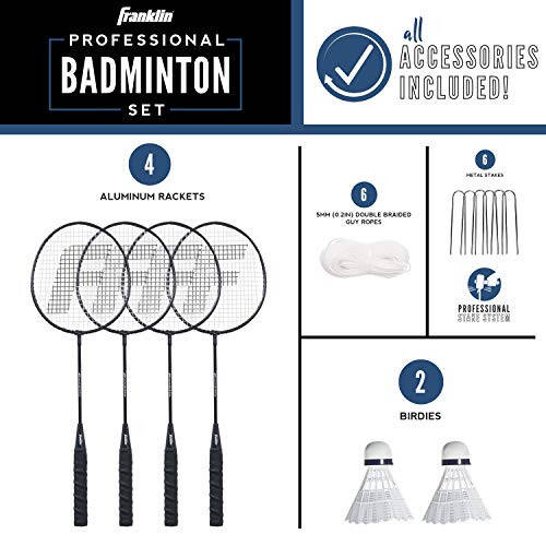 Franklin Sports Badminton Ağı Seti - Açık Hava Bahçesi + Plaj Badminton Ağı + Ekipman Seti - (4) Raket + (2) Top + Taşınabilir Ağ Dahil - Yetişkinler + Çocuklar Seti - 2