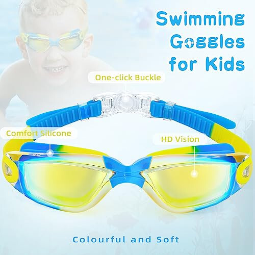 Freela Kids Swim Goggles, 2 Packs Swimming Goggles for Kids 3-14, Boys Girls Swim Goggles Anti Fog UV Protection No Leaking - 2