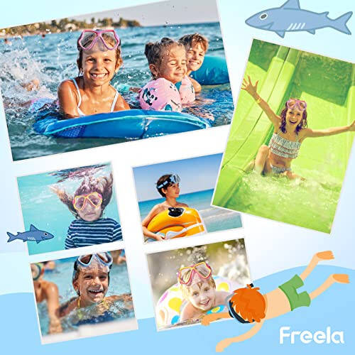 Freela Kids Swim Goggles Diving Mask for Youth 5-14, Tempered Glass Lens, 180° HD View Goggles with Nose Cover for Pool Beach - 6