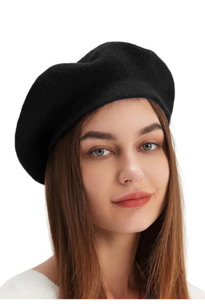 French Artist Australian Wool Felt Beret Black - 2