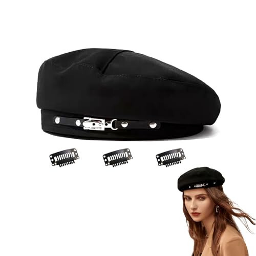 French Beret Hats for Women Painter's hat Metal Clasp Artist Beret Black Beret Cap for Womens Girls Lady - 1