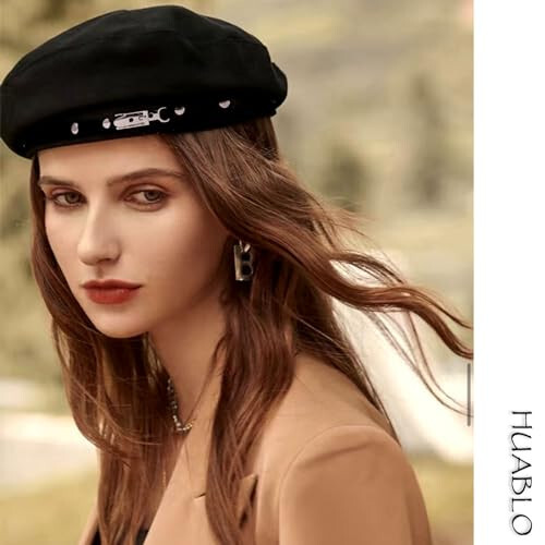 French Beret Hats for Women Painter's hat Metal Clasp Artist Beret Black Beret Cap for Womens Girls Lady - 2