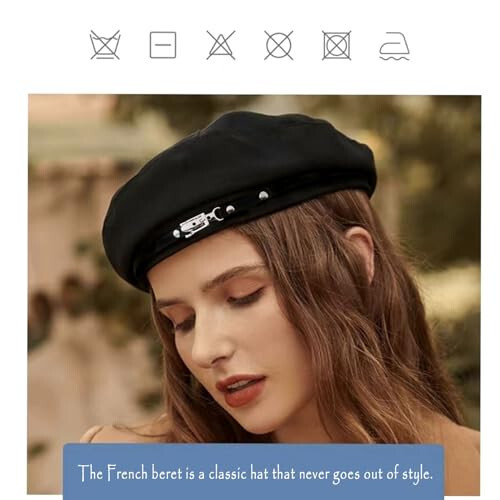 French Beret Hats for Women Painter's hat Metal Clasp Artist Beret Black Beret Cap for Womens Girls Lady - 3