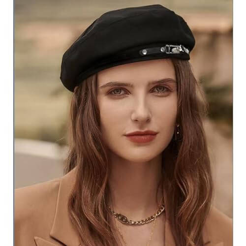 French Beret Hats for Women Painter's hat Metal Clasp Artist Beret Black Beret Cap for Womens Girls Lady - 5