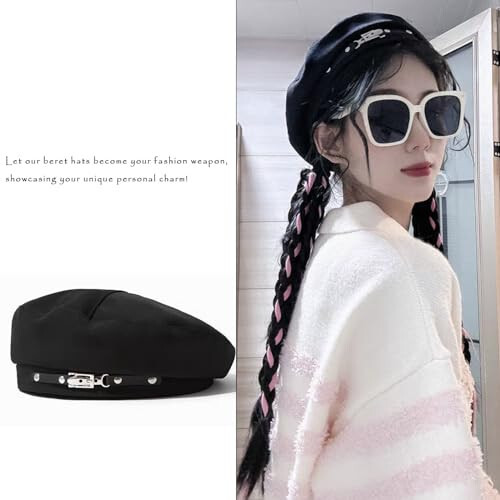 French Beret Hats for Women Painter's hat Metal Clasp Artist Beret Black Beret Cap for Womens Girls Lady - 7