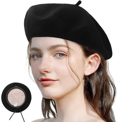 French Beret, Lightweight Casual Classic Solid Color Wool Beret - 1