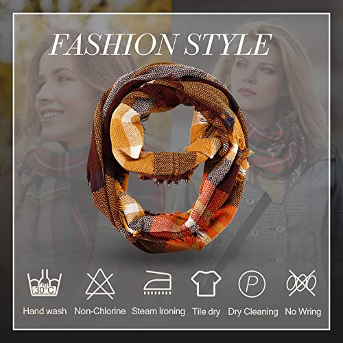 Frienda Winter Plaid Scarf Fall Warm Tartan Scarf Checkered Pattern Circle Loop Scarf Wrap - 3