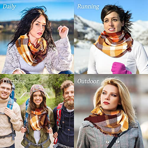 Frienda Winter Plaid Scarf Fall Warm Tartan Scarf Checkered Pattern Circle Loop Scarf Wrap - 7