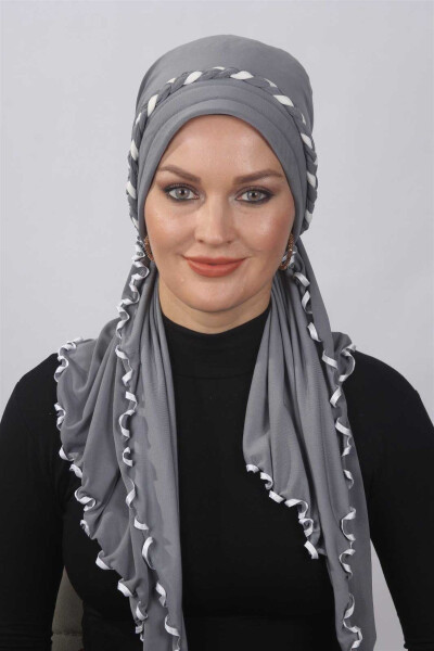 Frilly Ready Made Shawl Gray - 1