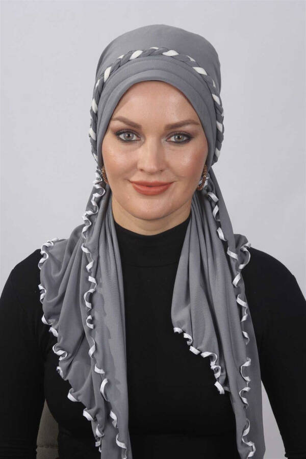 Frilly Ready Made Shawl Gray - 3