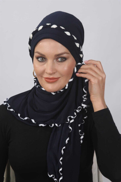 Frilly Ready Made Shawl Navy Blue - 1