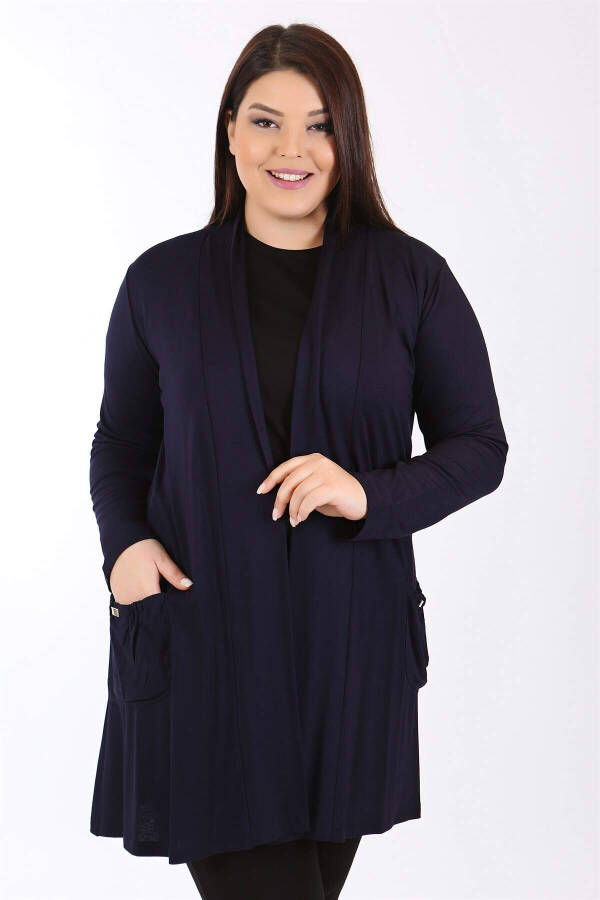 Front Pocket Ruched Navy Cardigan - 6