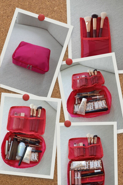 Fuchsia - 4 Compartment Makeup Bag | Care Travel Makeup Cosmetic Organizer Bag - 4