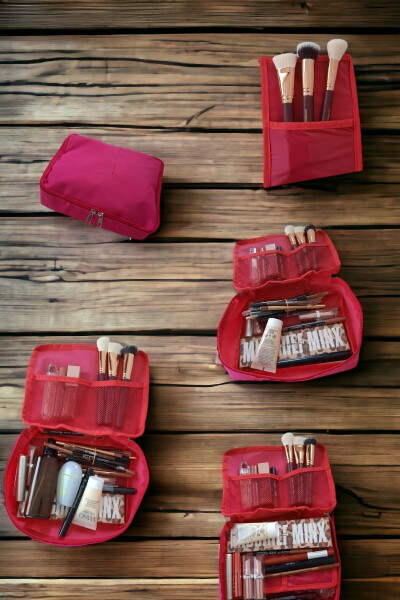 Fuchsia - 4 Compartment Makeup Bag | Care Travel Makeup Cosmetic Organizer Bag - 7