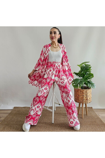 Fuchsia Patterned Two-Piece Kimono Set (COMFORTABLE FIT) - 6