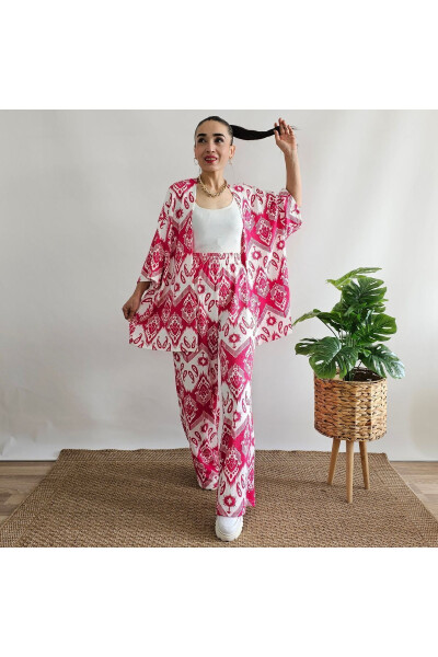 Fuchsia Patterned Two-Piece Kimono Set (COMFORTABLE FIT) - 8