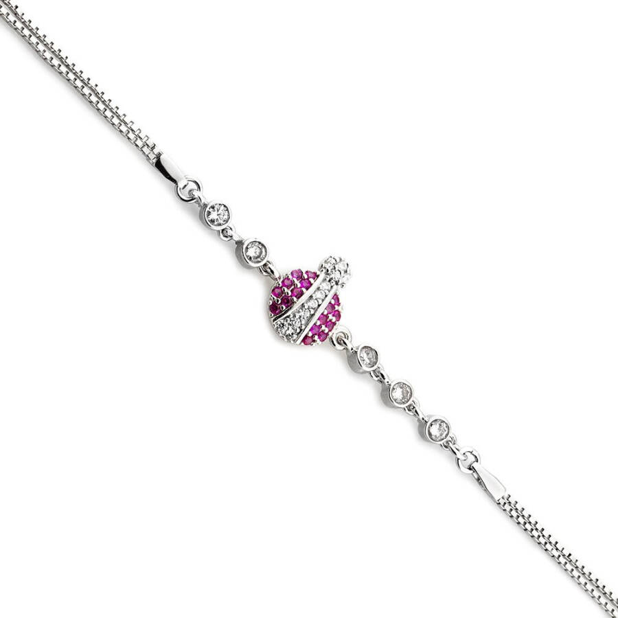 Fuchsia Zircon Stone Ladybug Design 925 Sterling Silver Women's Bracelet - 9