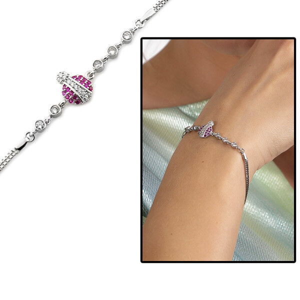 Fuchsia Zircon Stone Ladybug Design 925 Sterling Silver Women's Bracelet - 10